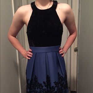 Blue and black velvety prom/homecoming dress